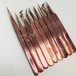 Pince à épiler RMI en acier inoxydable de haute qualité, couleur or rose plasma, pour extensions de cils, 90 degrés, 12cm/14cm, précision fine, lot de 2 cartes - Product Image 5