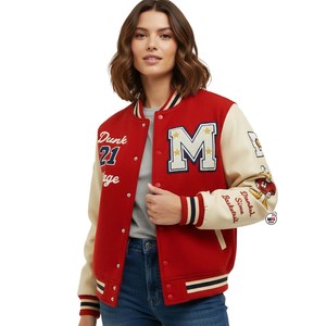 MRI Made Vintage Varsity <b>Jacket</b> <b>Men</b> Red Cream Sleeve Embroidered M <b>Letter</b> Patch Design Baseball Style Turn-down Collar <b>Jackets</b> - Product Image 3