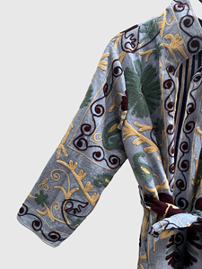 Veste longue élégante pour femmes grandes tailles, brodée de fleurs, manches longues, col montant, fermeture éclair, vêtements d'automne - Product Image 4