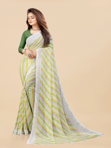 Sari de seda Georgette con estampado Bandhani para mujer, traje de fiesta listo para usar con blusa descosida, producto a granel - Product Image 6