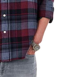 เสื้อเชิ้ตผ้าฝ้ายลายสก็อตสีแดงเลือดหมูและสีเทาสำหรับผู้ชาย แขนยาว ติดกระดุม ลำลอง สำหรับฤดูหนาว ทรงพอดีตัว ผลิตโดยโรงงาน OEM - Product Image 6