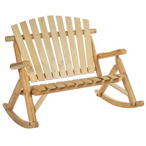 Poltrona a dondolo Adirondack a 2 posti per esterni, con schienale alto e design a doghe in legno, colore Burlywood - Product Image 1