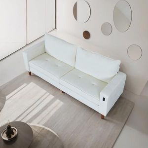 Sofá Seccional Moderno de Corduroy Blanco con Interfaz USB para Sala de Estar u Oficina - Product Image 3