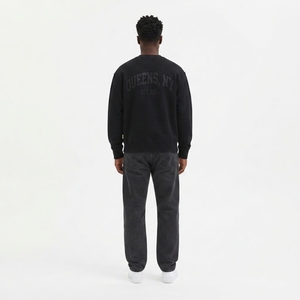 Sweat-shirt à col rond surdimensionné en molleton épais 360 GSM pour homme, noir, motif à carreaux, épaules tombantes, intérieur brossé, streetwear - Product Image 2