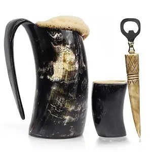 Chope à bière artisanale personnalisée en corne de buffle authentique, écologique, style viking médiéval, vaisselle de bar FAIZA CRAFT - Product Image 6