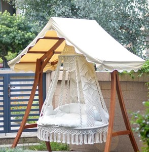 Macrame Double Seat <b>Swing</b>, White Luxurious Hammock Chair, Hanging Chair - Product Image 1