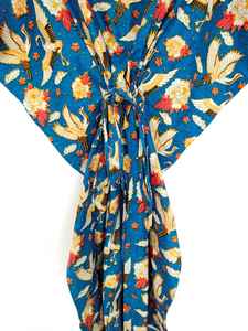 Vestido Kaftán de Algodón Hecho a Mano en India con Estampado Floral, Estilo Kimono - Product Image 3