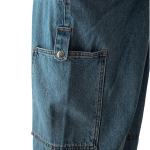 Jean cargo homme coupe droite en denim délavé clair avec poches utilitaires, jambe large, style streetwear décontracté, pour le quotidien - Product Image 5