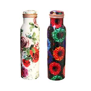 Bouteille en cuivre à imprimé floral faite à la main - Bouteille de yoga en cuivre pur de 1 litre, sans soudure et étanche, bouteille d'eau santé en cuivre - Product Image 4
