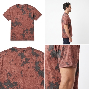 Camiseta de Manga Corta con Cuello Redondo y Estampado Tie-Dye para Hombre, Corte Holgado, Algodón Jersey, Estilo Urbano Informal, Rojo y Negro - Product Image 4