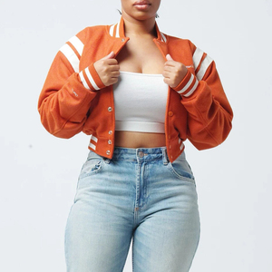 Premium Quality Ladies Plus Size Quilted Baseball Varsity Jackets Women's Wool Crop Top with Detachable Sleeves Wholesale - Product Image 1