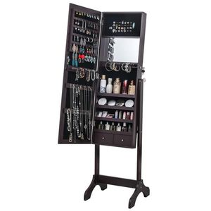 Armadietto a Specchio Regolabile con 4 Ripiani in Legno, 2 Cassetti e Specchio Interno, Organizzatore per Gioielli - Product Image 3