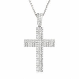 Collar con Colgante de Cruz de Diamantes Redondos Brillantes Cultivados en Laboratorio, Chapado en Oro Blanco, de Lujo para Mujer - Product Image 3
