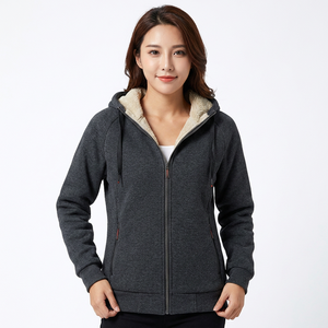 Men's Hooded <b>Fleece</b> <b>Lined</b> Zip-Up Sweatshirt Solid Color Casual Winter <b>Jacket</b> Regular Fit Polyester Cotton Blend - Product Image 4