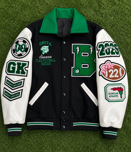 Veste de cheerleader XLISE pour homme, col rond, chauffante, avec manches en laine, patchs en chenille, logo sur le devant, qualité supérieure, automne - Product Image 6