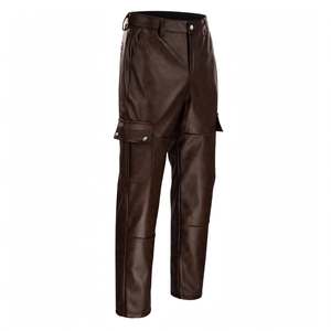 <b>Men's</b> Dark Brown PU Coated Mid Waist Bonded Fabric Cargo <b>Pants</b> Anti-Wrinkle Quick Dry Breathable Lightweight Casual <b>Pants</b> - Product Image 5