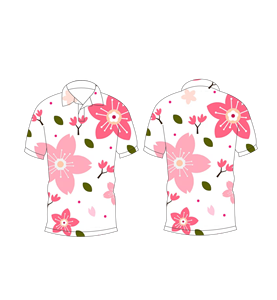 เสื้อโปโลผู้ชายสีขาวพิมพ์ลายดอกเชอร์รี่สีชมพูแขนสั้นเสื้อลำลองฤดูร้อน - Product Image 3