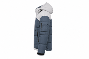 Blouson matelassé de luxe à capuche pour l'hiver, avec empiècement contrastant aux épaules, patch en PVC, poignets ajustables et ourlet incurvé rembourré - Product Image 2