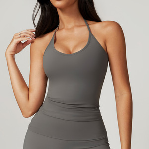 Camisetas sin mangas de spandex para mujer, de compresión, básicas, con cuello halter, cortas, para fitness, ligeras, de secado rápido, con diseño estampado - Product Image 5