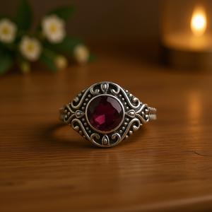 แหวนพลอยโกเมนวินเทจ 3.8 กรัม เครื่องประดับสแตนเลสสตีลทันสมัยพร้อมขอบประดับ - Product Image 2