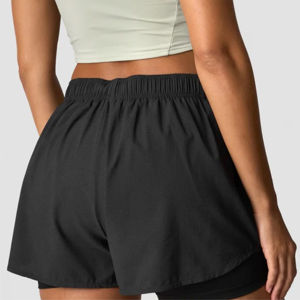 Shorts Deportivos de Cintura Alta para Mujer, Color Sólido, Decoración con Botones, Transpirables, Cintura Elástica, para Damas, Europa y América - Product Image 3