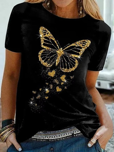 Camiseta con estampado de mariposa dorada para mujer, camiseta de manga corta con cuello redondo, camiseta para mujer, camisetas, ropa con brillo de mariposa dorada - Product Image 3