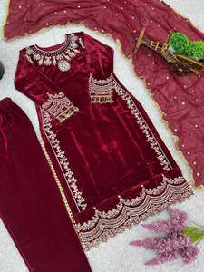 Ensemble Salwar Kameez de Luxe en Velours Viscose Bordeaux avec Broderie Zari Lourde et Dupatta à Paillettes – Tenue Ethnique Indienne et Pakistanaise pour Mariage et Fêtes - Product Image 6