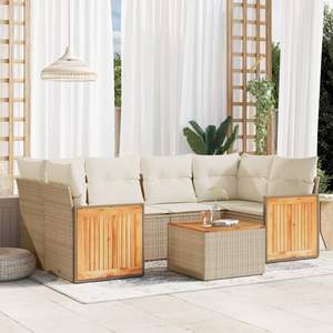 Conjunto de Sofá de Jardín de Ratán Beige con Cojines de Espuma de Alta Densidad, Muebles de Exterior de Diseño Contemporáneo, Resistentes al Agua y a los Rayos UV - Product Image 1