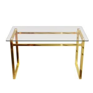 Tavolo da Pranzo Rettangolare Moderno e Minimalista per 4-6 Persone con Piano in Vetro Temperato da 8 mm e Gambe in Metallo Cromato Dorato - Product Image 5