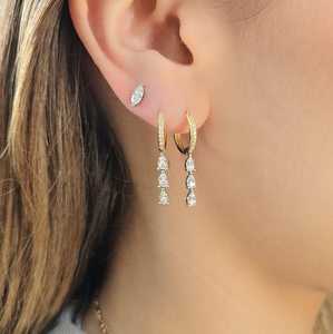 Teardrop Lab Grown Diamond Hoop Earrings 10K 14K 18K <b>Solid</b> Real <b>Gold</b> Prong Set Dangle Drop Luxury <b>Huggies</b> Manufacturer Wholesale - Product Image 2