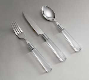 Ensemble de couverts en acier inoxydable avec manche en résine crème et finition dorée, comprenant couteau de table, fourchette et cuillère à café, pour la restauration et la table d'hôtel - Product Image 2
