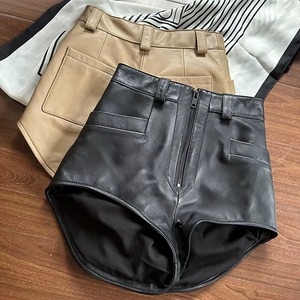 Super Short Sheepskin Shorts For Women Fashion High Street High Waisted Zipper Design Skinny Solid Color Zipper Fly Regular Fit - Product Image 1
