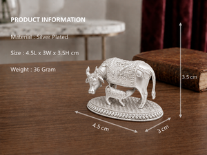 Idole de vache et de veau en laiton plaqué argent 999, design moderne, pour Puja, décoration de maison, Diwali, cadeau - Product Image 3