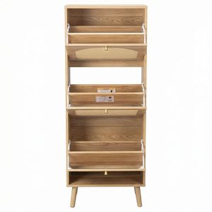 Scarpiera a 3 livelli con frontale in rattan 54*24*135 cm, in truciolato con finitura legno naturale, semplice e salvaspazio per l'organizzazione delle scarpe - Product Image 3