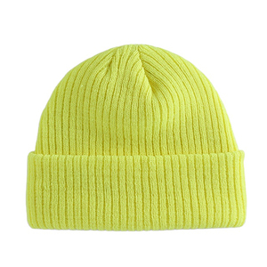 Bonnet côtelé en acrylique personnalisé, uni, chaud pour l'hiver, vert fluo et vert foncé, pour l'extérieur, style streetwear, vente en gros - Product Image 4