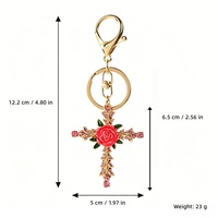 Porte-clés pendentif rétro en alliage de zinc, orné de diamants, en forme de croix de rose, créatif, pour sac à main femme, personnalisé, pour clé de voiture