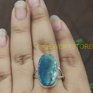 Natural Blue Apatite Gemstone <b>Ring</b> 925 Sterling Silver Handmade Oval Cabochon <b>Statement</b> <b>Ring</b> Boho Vintage Jewelry Gift for women - Product Image 2