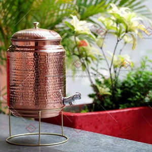 Handmade 5-Liter Ayurvedic <b>Water</b> Pitcher Pure Copper Matka <b>Jug</b> <b>with</b> <b>Lid</b> and Straw for Home & Hotel Use Direct From India - Product Image 1