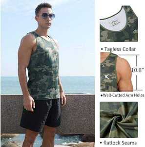 Men's Camo Green Plus Size Washed Quick Dry Tank Tops Casual Athletic Gym Bodybuilding Fitness Shirts Beach Running Workout - Product Image 5