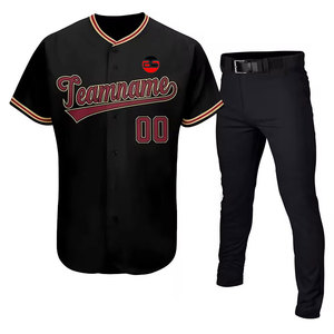 Conjunto de Uniforme de Béisbol Personalizado Unisex Negro Rojo Nombre del Equipo 00 Jersey de Poliéster de Manga Corta que Absorbe la Humedad Pantalones Logotipo Personalizado - Product Image 5