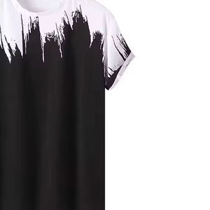 Camiseta Casual de Manga Corta con Cuello Redondo y Estampado Abstracto en Blanco y Negro para Hombre, Corte Regular, Tejido de Punto, Poliéster Transpirable - Product Image 5