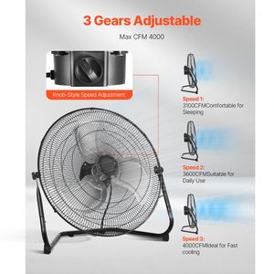 Ventilatore Industriale da Pavimento ad Alta Velocità da 18 Pollici, 3 Velocità, 4000 CFM, Inclinazione Regolabile a 360 Gradi, Flusso d'Aria 19,69 Ft/sec, Scatola Robusta - Product Image 3