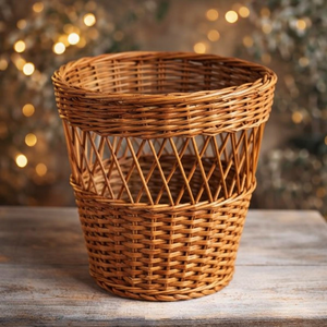 Ecowoodies Round Rattan Waterproof <b>Storage</b> Basket Handcrafted Rustic Style <b>Stackable</b> Food <b>Container</b> for Bathroom Use - Product Image 1