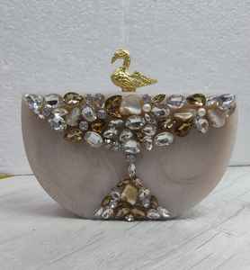 Bolso de Mano Clásico de Moda con Adornos de Aleación, Diseño Floral de Cristal, Detalles de Hojas Doradas y Cierre Magnético - Product Image 5