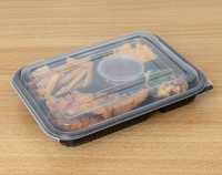 Conteneur alimentaire en plastique jetable avec couvercle pour emporter, design minimaliste, noir, 5 compartiments