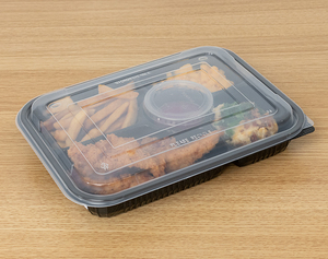 Contenedor de Alimentos Desechable de Plástico con Tapa para Llevar, Diseño Minimalista, Negro, 4 Compartimentos - Product Image 4