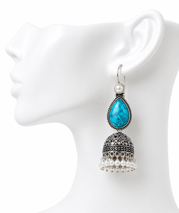 Factory Direct Oxidized <b>Silver</b> Turquoise Stone Pearl Jhumka <b>Earrings</b> Handmade Indian Ethnic <b>Dangle</b> Drop <b>Earrings</b> for Women - Product Image 6