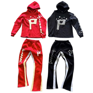 Conjunto Deportivo con Capucha Roja y Estampado Negro Unisex para Adultos, Sudadera y Pantalones de Poliéster de Manga Larga, Ropa Casual de Invierno - Product Image 6