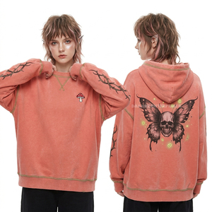 Sudadera con capucha verde oliva desgastada con bolsillos, gráfico personalizado de calavera con máscara de gas, estilo urbano, forro polar grueso, fabricante - Product Image 3