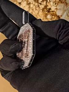 Colgante Octagonal Hip Hop con Número 21, Plata de Ley 925, Perla de Agua Dulce, Moissanita Negra y Blanca, Micro Pavé, Clásico, Unisex - Product Image 2